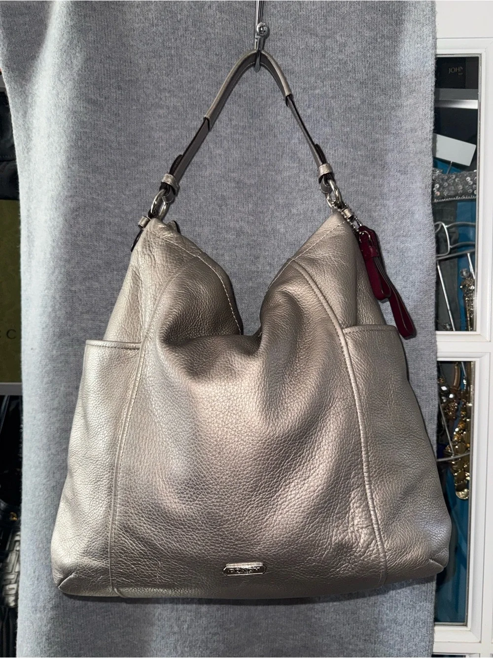Coach Shoulder Bag in Gray with Silver Logo Plaque